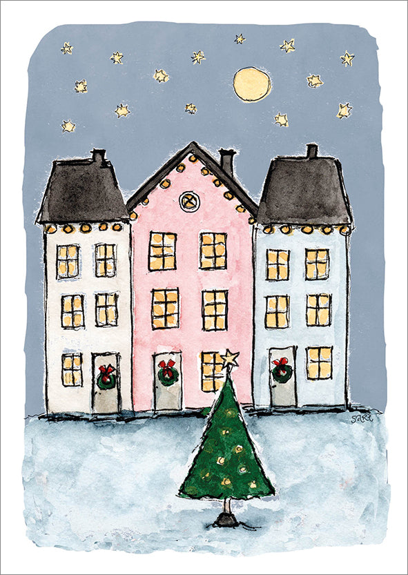 Joulukortti Sari's Artwork - Öiset joulutalot