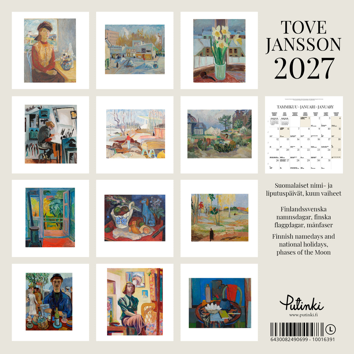 Seinäkalenteri 30x30 2027 Putinki Tove Jansson