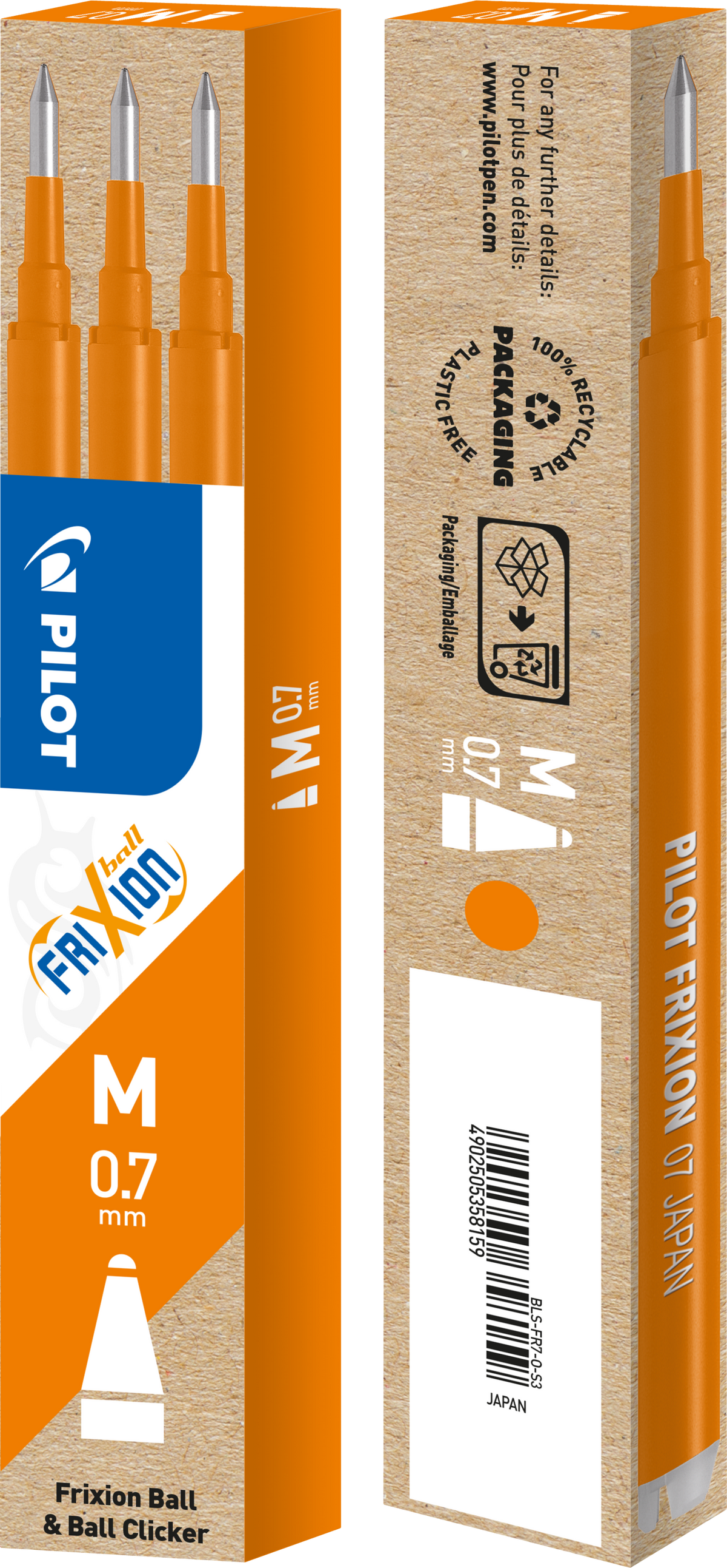 Täyttöpakkaus Pilot - Frixion 3 kpl 0,7 orange