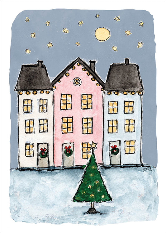 Joulukortti Sari's Artwork - Öiset joulutalot