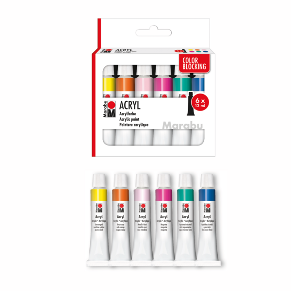 Akryylivärilajitelma 6x12ml Marabu - Color Blocking