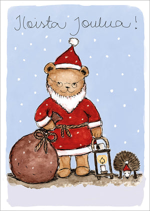 Joulukortti Sari's Artwork - Nalle joulupukkina