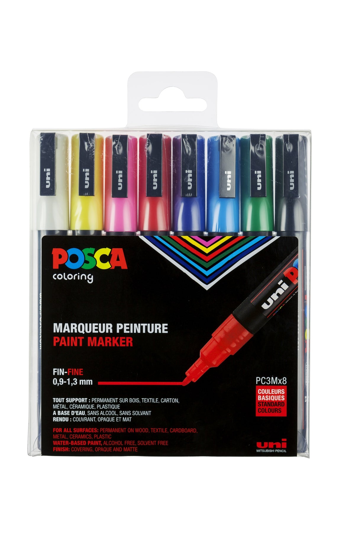 Maalitussit 8 kpl Posca PC-3M - Perusvärit